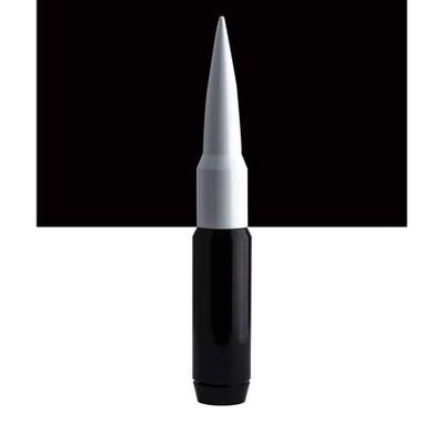 TRUE SPIKE 9 inch BLACK WHITE TIP PENETRATOR FAT BULLET ANTENNA with ANTI-THEFT + COPPER COIL in Heavy Gauge CNC Machined Billet Aluminum Short Compatible with Dodge Ram 1500 2500 3500