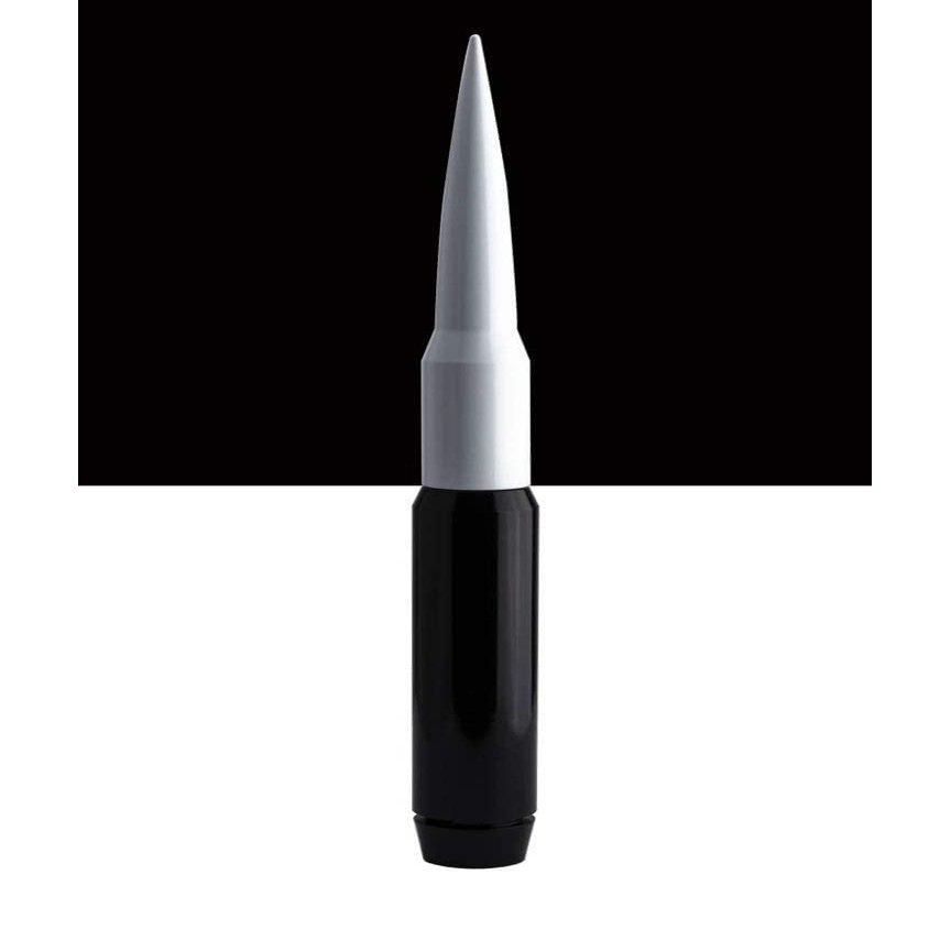 TRUE SPIKE 9 inch BLACK WHITE TIP PENETRATOR FAT BULLET ANTENNA with ANTI-THEFT + COPPER COIL in Heavy Gauge CNC Machined Billet Aluminum Short Compatible with Nissan Titan