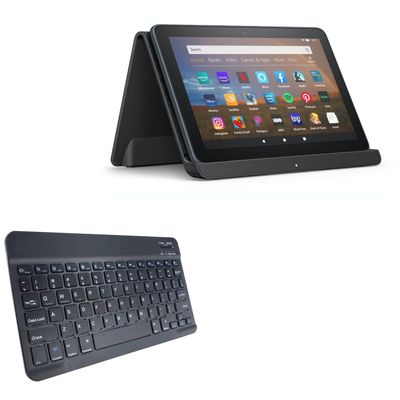 BoxWave Keyboard Compatible with Amazon Fire HD 8 (10th Gen 2020) - SlimKeys Bluetooth Keyboard, Portable Thin with Chiclet-Style Keys - Jet Black