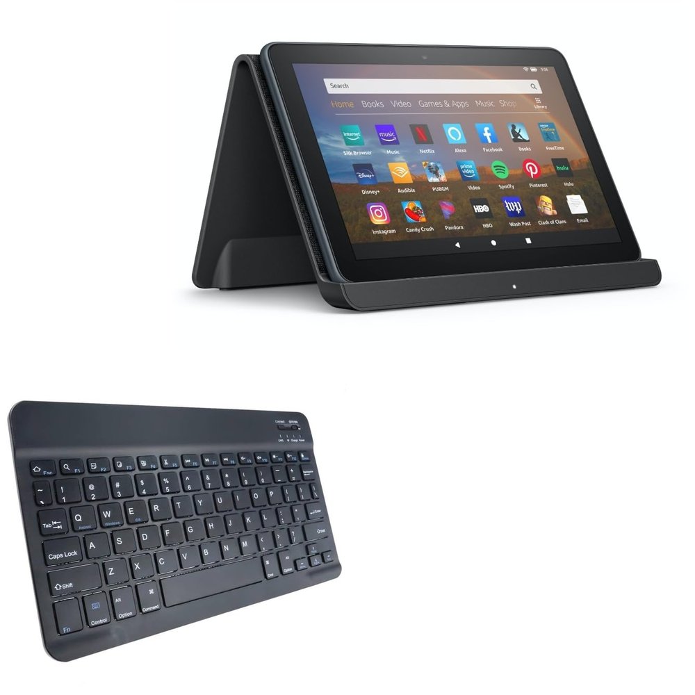 BoxWave Keyboard Compatible with Amazon Fire HD 8 (10th Gen 2020) - SlimKeys Bluetooth Keyboard, Portable Thin with Chiclet-Style Keys - Jet Black