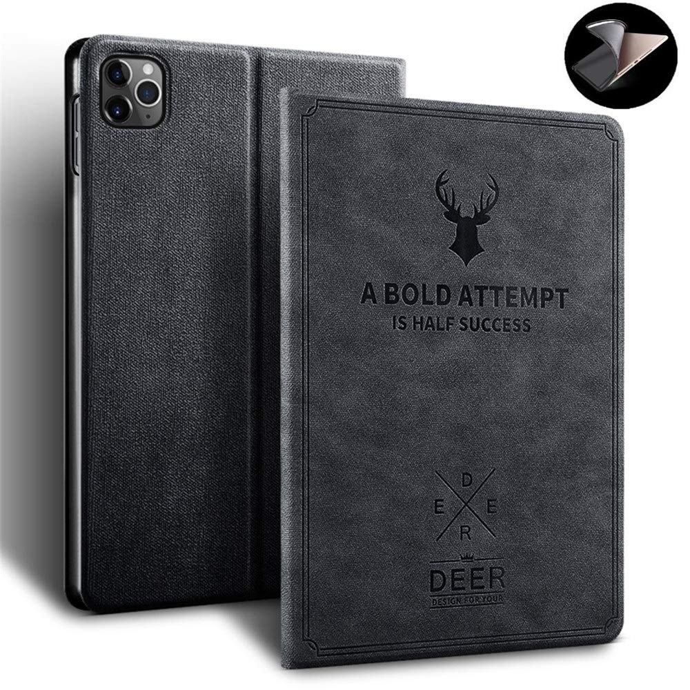 2020 iPad Pro 11 case 2nd Gen Ultra Slim Lightweight Book Style Deer Book Style Smart Sleep/Wake with Stand Fashion Nordic Style Soft TPU Back Cover Anti-Drop (iPadPro112020/2018, Black)