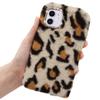 LCHDA Plush Case for iPhone SE/iPhone 5/5S, Cute Bunny Furry Fluffy Shell for Girls Winter Warm Artificial Rabbit Hair Soft TPU Silicone Protective Cover with Luxury Diamond Bowknot - Leopard Beige view 1
