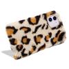 LCHDA Plush Case for iPhone SE/iPhone 5/5S, Cute Bunny Furry Fluffy Shell for Girls Winter Warm Artificial Rabbit Hair Soft TPU Silicone Protective Cover with Luxury Diamond Bowknot - Leopard Beige view 3