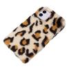 LCHDA Plush Case for iPhone SE/iPhone 5/5S, Cute Bunny Furry Fluffy Shell for Girls Winter Warm Artificial Rabbit Hair Soft TPU Silicone Protective Cover with Luxury Diamond Bowknot - Leopard Beige view 4