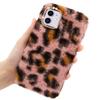 LCHDA Plush Case for iPhone SE/iPhone 5/5S, Cute Bunny Furry Fluffy Shell for Girls Winter Warm Artificial Rabbit Hair Soft TPU Silicone Protective Cover with Luxury Diamond Bowknot - Leopard Pink view 1