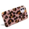 LCHDA Plush Case for iPhone SE/iPhone 5/5S, Cute Bunny Furry Fluffy Shell for Girls Winter Warm Artificial Rabbit Hair Soft TPU Silicone Protective Cover with Luxury Diamond Bowknot - Leopard Pink view 4