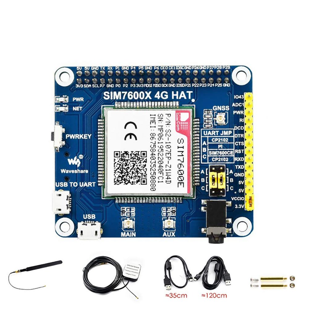 Coolwell SIM7600E LTE Cat-1 HAT for Raspberry Pi, Supports 3G / 2G Communication, GNSS Positioning,Supports dial-up, Telephone Call, SMS, TCP, UDP, DTMF, HTTP, FTP, etc.