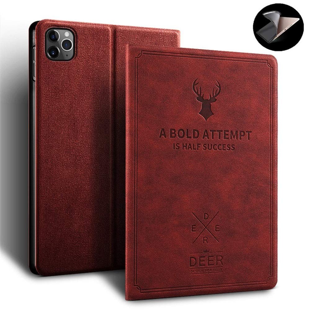 2020 iPad Pro 11 case 2nd Gen Ultra Slim Lightweight Book Style Deer Book Style Smart Sleep/Wake with Stand Fashion Nordic Style Soft TPU Back Cover Anti-Drop (iPadPro112020/2018, Wine Red)