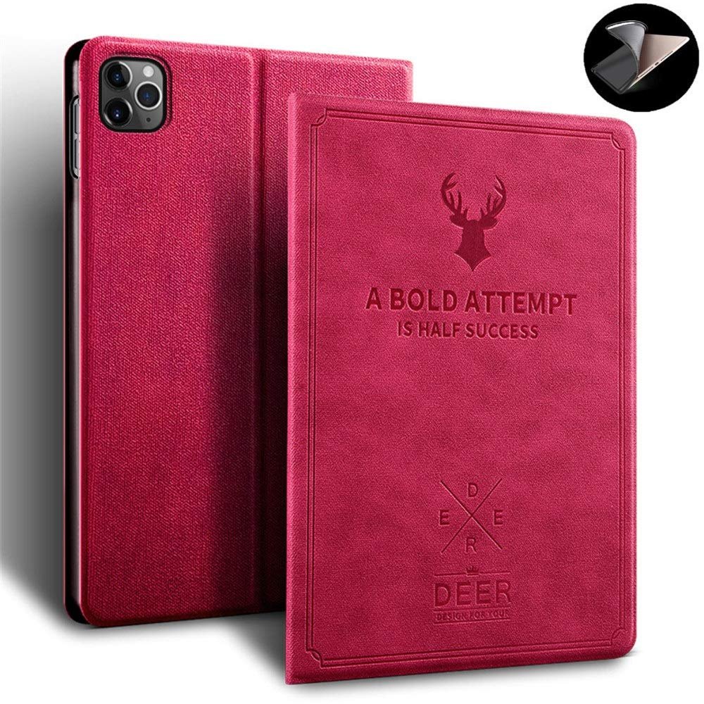 2020 iPad Pro 11 case 2nd Gen Ultra Slim Lightweight Book Style Deer Book Style Smart Sleep/Wake with Stand Fashion Nordic Style Soft TPU Back Cover Anti-Drop (iPadPro112020/2018, Rose Red)