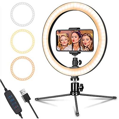 Four Seasons BeiJiaEr 10" Selfie Ring Light with Tripod Stand & Cell Phone Holder and Remote Control 120 Bulbs Dimmable for YouTube Video/Live Stream/Makeup/Photography / 3 Light Modes &10 Brightness