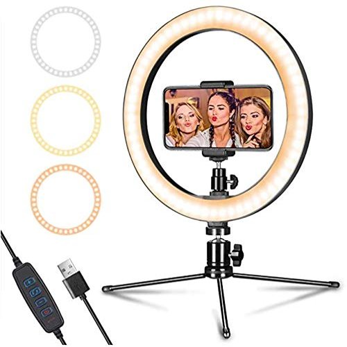 Four Seasons BeiJiaEr 10" Selfie Ring Light with Tripod Stand & Cell Phone Holder and Remote Control 120 Bulbs Dimmable for YouTube Video/Live Stream/Makeup/Photography / 3 Light Modes &10 Brightness