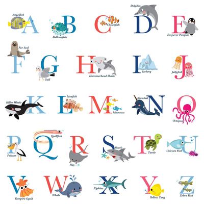 DECOWALL A-Z Ocean Alphabet Kids Wall Stickers Wall Decals Peel and Stick Removable Wall Stickers for Kids Nursery Bedroom Living Room Decor (DS4-8040)