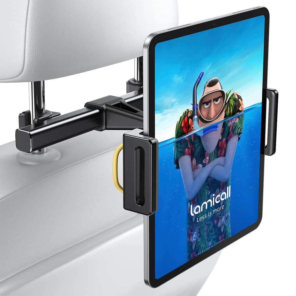 Lamicall Car Tablet Headrest Holder - Car Back Seat Headrest Tablet Mount Stand for Kids, Road Trip Essentials, Compatible with 2024 iPad Pro 11/13", Air Mini, Galaxy Tab, 4.7-13" Devices, Black