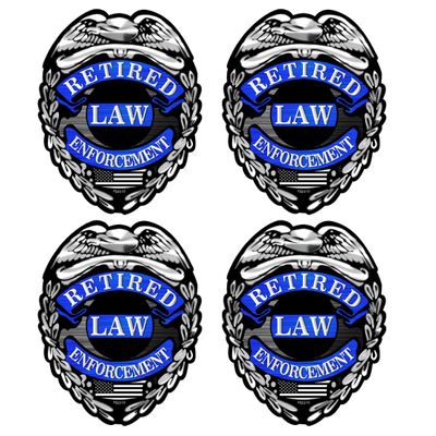 Retired Law Enforcement Badge Hard Hat Stickers 4 Pack