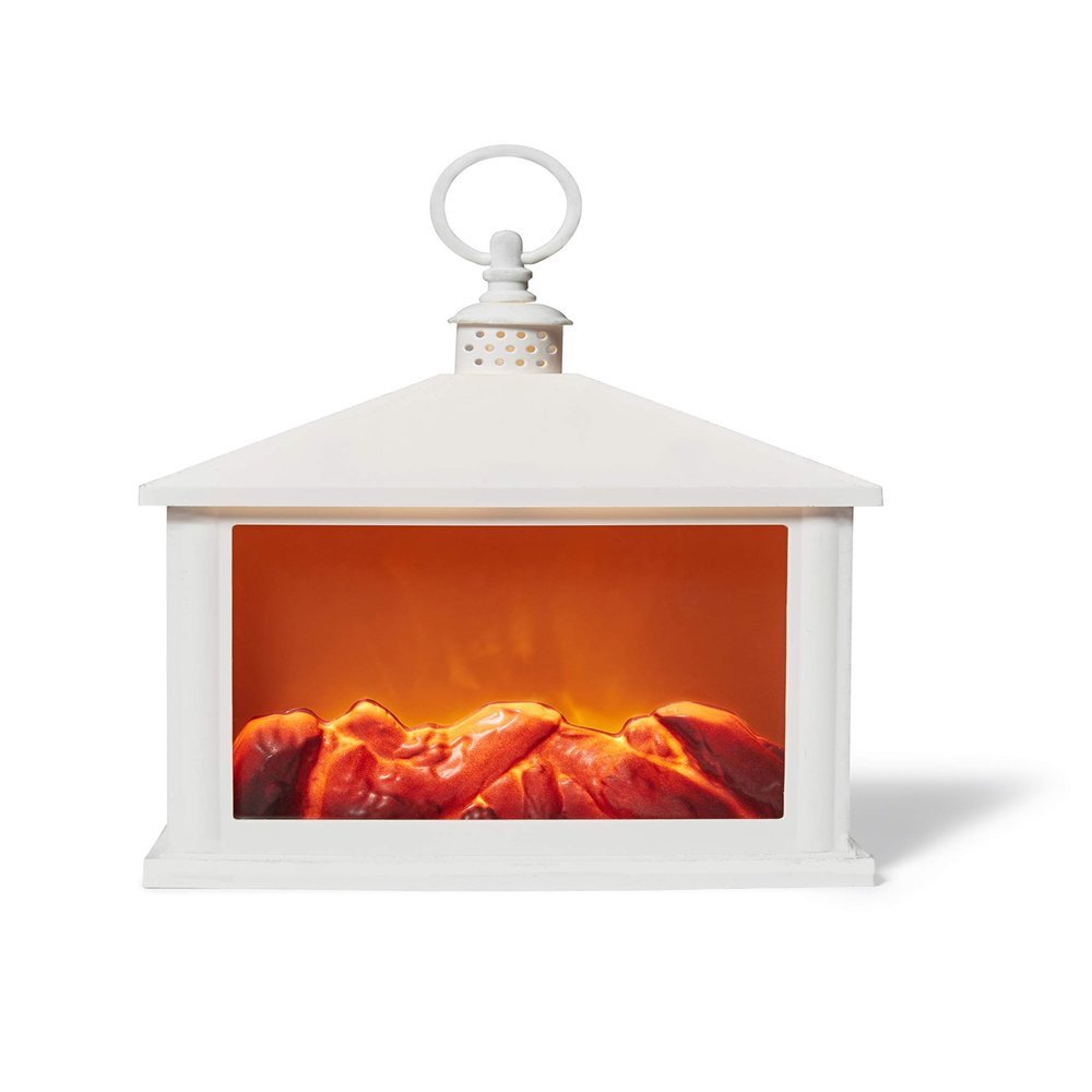 Flameless White Fireplace Lantern