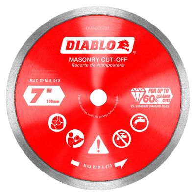Diablo Diamond Continuous Rim Masonry Cuf-Off Disc for Granite, Marble, Porcelain and Tile - 7" Diameter, 5/8" Arbor, 1.6mm Kerf - DMADC0700
