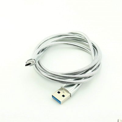 Connector and Terminal USB 2.0 A Male to Micro USB 5 pin Male Flexible Metal Cable for Android 3FT/1M - (Color:Sliver)