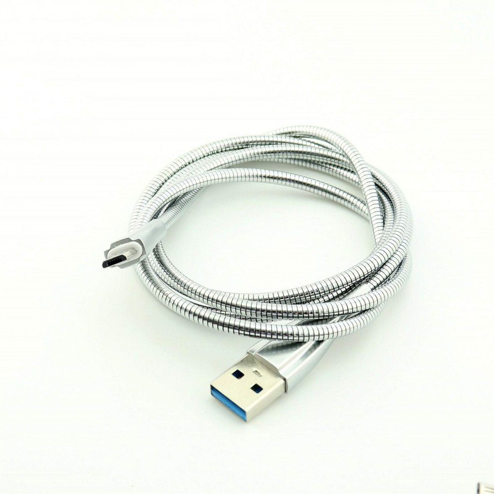 Connector and Terminal USB 2.0 A Male to Micro USB 5 pin Male Flexible Metal Cable for Android 3FT/1M - (Color:Sliver)