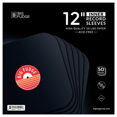 Big Fudge Vinyl Record Inner Sleeves - LP Album Covers in Heavyweight & Acid Free Paper - Protective Cover with Round Corners for 12" Records - Black, 50 Pack