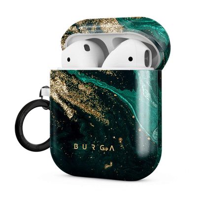 Burga Airpod Hardcase Compatible with Apple Airpods 2 & 1 Charging Case, Emerald Green Jade Stone High Fashion Luxury Gold Glitter Marble Cute Case for Girls, Protective Hard Plastic Case Cover