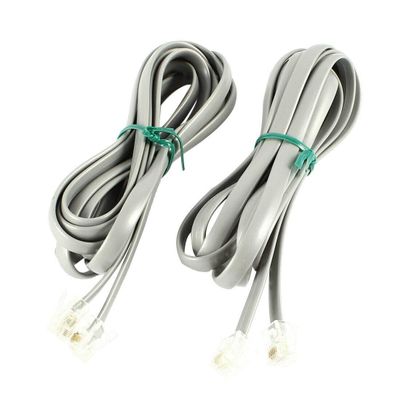 Connector and Terminal 2 Pcs Gray 6P6C RJ12 Male to Male Flat Telephone Phone Cable Cord 2M 6 Feet