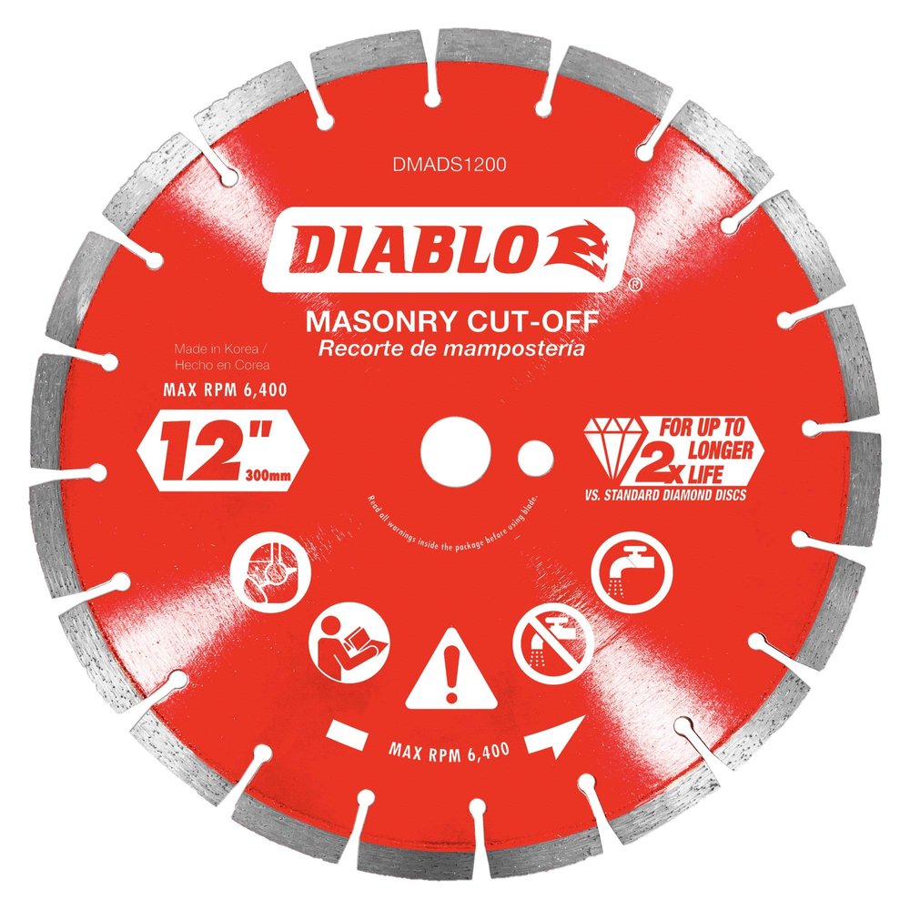 Diablo Diamond Segmented Masonry Cut-Off Blade for Concrete, Brick and Block - 12" Diameter, 2.8mm Kerf, 6400 Max RPM - DMADS1200
