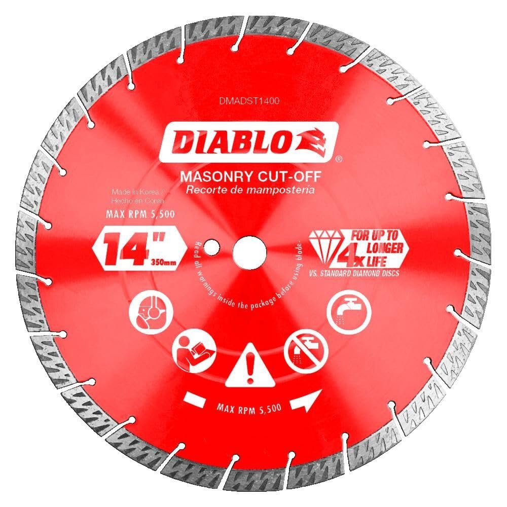 Diablo Diamond Segmented Turbo Masonry Cut-Off Blade for Concrete, Brick and Block - 14" Diameter, 3.2mm Kerf, 5500 Max RPM - DMADST1400