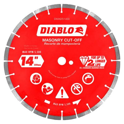 Diablo Diamond Segmented Masonry Cut-Off Blade for Concrete, Brick and Block - 14" Diameter, 3.2mm Kerf, 5500 Max RPM - DMADS1400