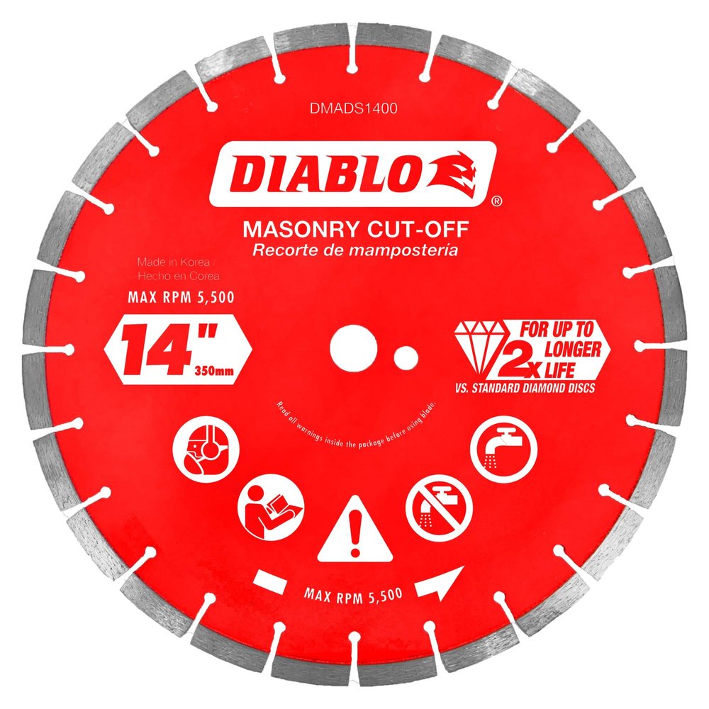 Diablo Diamond Segmented Masonry Cut-Off Blade for Concrete, Brick and Block - 14" Diameter, 3.2mm Kerf, 5500 Max RPM - DMADS1400