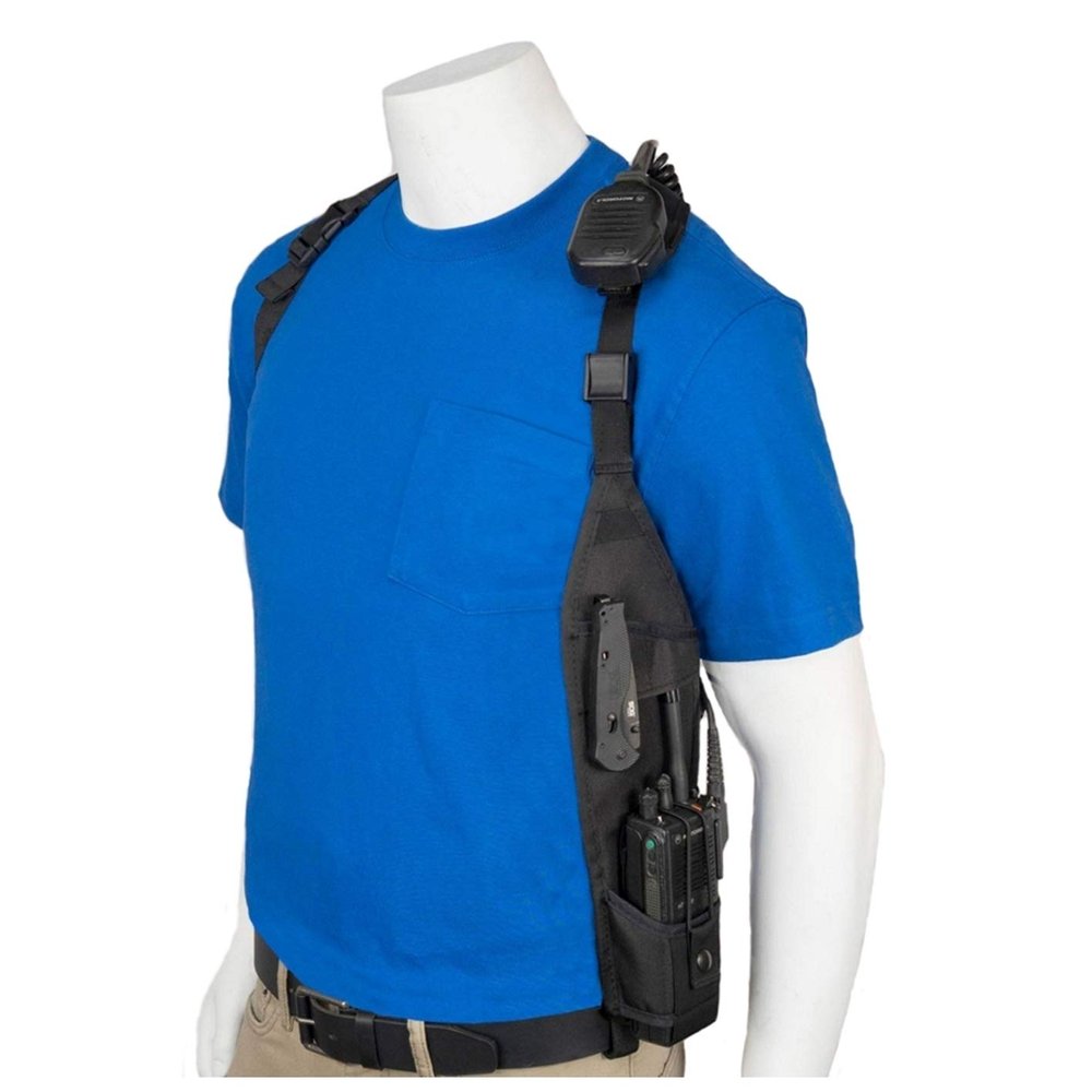 HOLSTERGUY USH-300L Universal Left Side Radio Shoulder Holster Chest Harness with an Adjustable Radio Pouch fits all Motorola ICOM Vertex Two Way Radios from 4-3/4' up to 9" tall. Made in The USA