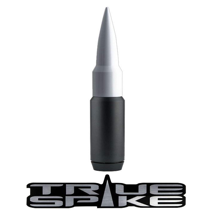 TRUE SPIKE 9 inch GUNMETAL WHITE TIP PENETRATOR FAT BULLET ANTENNA with ANTI-THEFT + COPPER COIL in Heavy Gauge CNC Machined Billet Aluminum Short Compatible with Dodge Ram 1500 2500 3500