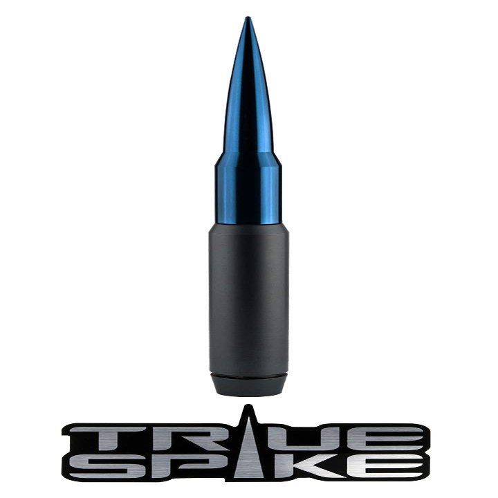 TRUE SPIKE 9 inch GUNMETAL BLUE TIP PENETRATOR FAT BULLET ANTENNA with ANTI-THEFT + COPPER COIL in Heavy Gauge CNC Machined Billet Aluminum Short Compatible with Nissan Frontier