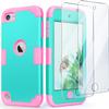 IDweel for iPod Touch Case with 2 Screen Protectors, 3 in 1 Hard PC Case + Silicone Shockproof for Kids Heavy Duty Hard Case Cover for iPod Touch 7th/6th/5th Generation,Mint+Pink view 1