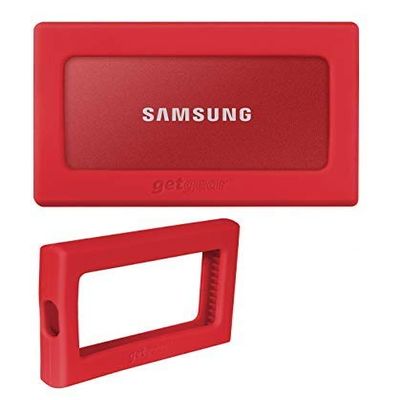 getgear Silicone Bumper for Samsung T7, T7 Touch Portable SSD - 1TB, 2TB, 500GB, USB 3.2, Strong-Shock Absorbing, Slip-Resistant-Red