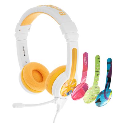 BuddyPhones School Plus | Wired Headphones for Kids + Detachable High-Performance BoomMic - SafeAudio Volume-Limiting, Includes Cable Sharing Jack and Travel Bag (Yellow)