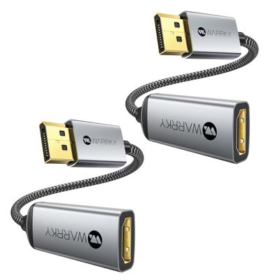 WARRKY DisplayPort to HDMI Adapter 2-Pack (4K, UHD), [24K Gold-Plated, Slim Aluminum Shell] Display Port to HDMI/DP to HDMI Adapter for Lenovo, DELL, HP, ThinkPad, GPU, AMD, NVIDIA&More