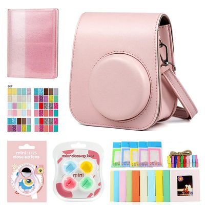 Boleyn Premium Leather Cover Protective Case Camera Bag with Removable Strap Compatible for Fujifilm Instax Mini 11 Instant Camera (Pink)