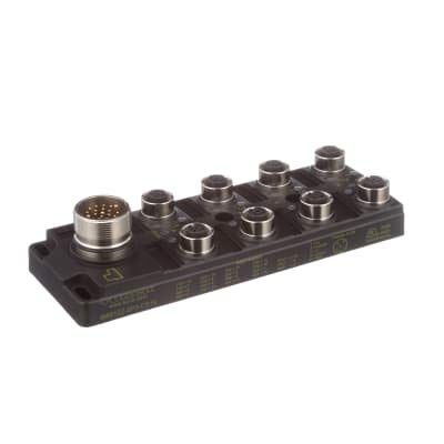 TURCK 8MB12Z-5P3-CS19 Junction Box, P1: Str M23 M 19P to J1-J8: 8 Str M12 F 5P, P1(19/6/12)-Ji(1/3/5), 19/6/12: Pwr/COM/Gnd, Ji(2/4): sig Ports, i: 1 to 8, 10-30VDC