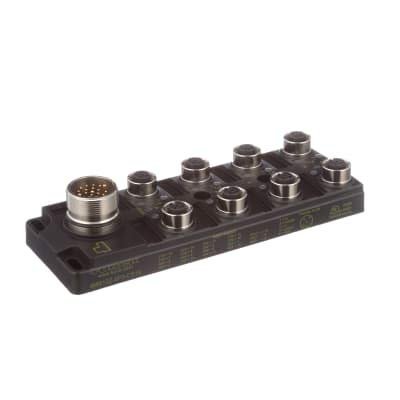 TURCK 8MB12Z-5P3-CS19 Junction Box, P1: Str M23 M 19P to J1-J8: 8 Str M12 F 5P, P1(19/6/12)-Ji(1/3/5), 19/6/12: Pwr/COM/Gnd, Ji(2/4): sig Ports, i: 1 to 8, 10-30VDC