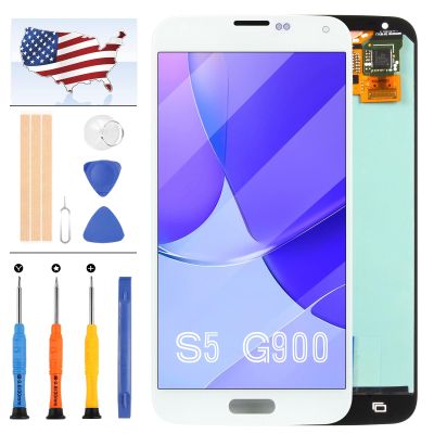 AMOLED Material Screen Replacement for Samsung Galaxy S5 G900 G900A G900P G900V G900T G900R4 G900F G900H LCD Display Touch Assembly Matrix Replacement Parts Sensor Digitizer Glass Kit (AMOLED White)