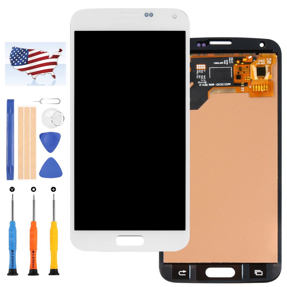 OLED Material Screen Replacement for Samsung Galaxy S5 G900 G900A G900P G900V G900T G900R4 G900F G900H LCD Display Touch Assembly Matrix Replacement Parts Sensor Digitizer Glass Kit (OLED White)