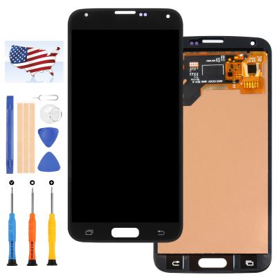 OLED Material Screen Replacement for Samsung Galaxy S5 G900 G900A G900P G900V G900T G900R4 G900F G900H LCD Display Touch Assembly Matrix Replacement Parts Sensor Digitizer Glass Kit (OLED Black)