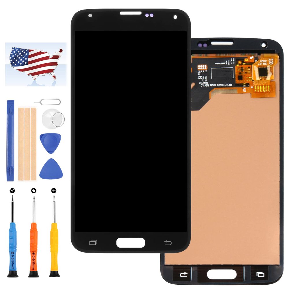 OLED Material Screen Replacement for Samsung Galaxy S5 G900 G900A G900P G900V G900T G900R4 G900F G900H LCD Display Touch Assembly Matrix Replacement Parts Sensor Digitizer Glass Kit (OLED Black)