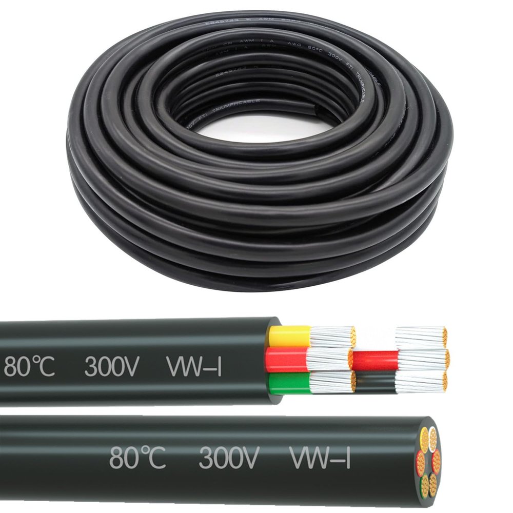 16 Gauge 6 Conductor Tinned Copper Electrical Wire Stranded PVC Audio Power Cable Speaker Wire (Red & Black & Yellow & White & Green & Orange) 16AWG-6C-25FT