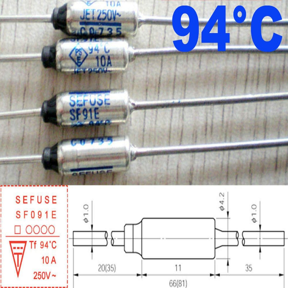 Connector and Terminal 5Pcs Microtemp Thermal Fuse 94C 94 Degree TF Cutoff SF91E 10A AC 250V New
