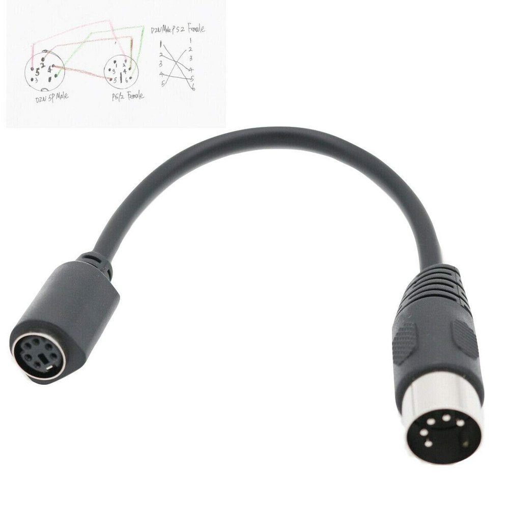 Connector and Terminal DIN5 at Male to Mini DIN6 MDIN6 PS/2 Female PC Mac Keyboard Adapter Converter 6"