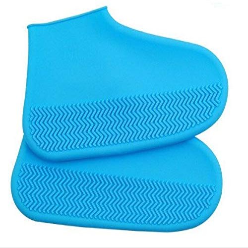 Waterproof Shoes Covers Silicone Reusable Wear-Resistant Anti-Slip Overshoe Foldable Galoshes Shoe Protectors Rain Boots for Men Women Kids (Small, Blue)