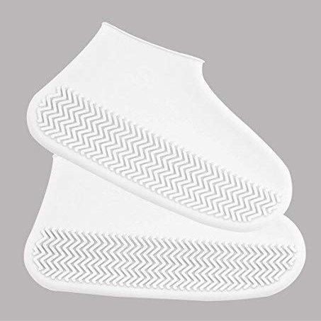 Waterproof Shoes Covers Silicone Reusable Wear-Resistant Anti-Slip Overshoe Foldable Galoshes Shoe Protectors Rain Boots for Men Women Kids (Large, White)