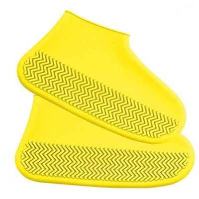 Waterproof Shoes Covers Silicone Reusable Wear-Resistant Anti-Slip Overshoe Foldable Galoshes Shoe Protectors Rain Boots for Men Women Kids (Medium, Yellow)
