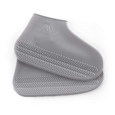 Waterproof Shoes Covers Silicone Reusable Wear-Resistant Anti-Slip Overshoe Foldable Galoshes Shoe Protectors Rain Boots for Men Women Kids (Large, Gray)